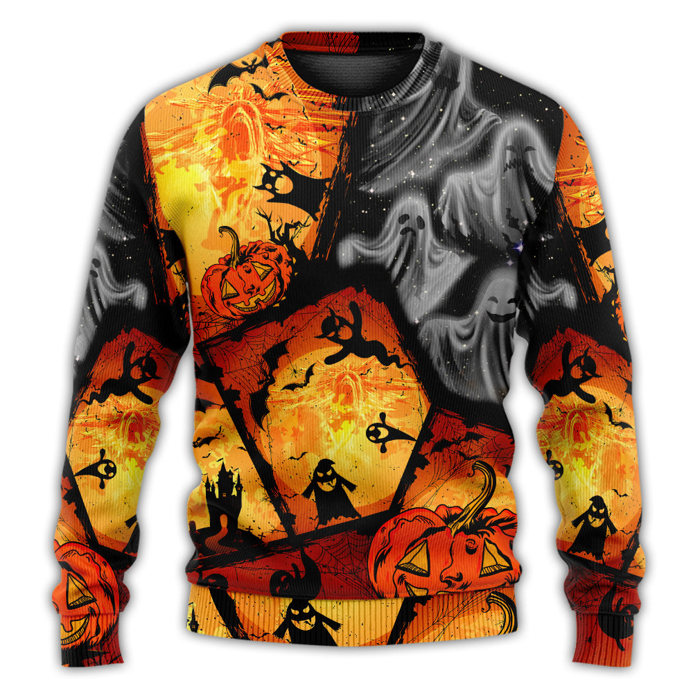 Christmas Sweater / S Halloween Ghost Pumpkin Scary - Sweater - Ugly Christmas Sweaters - Owls Matrix LTD