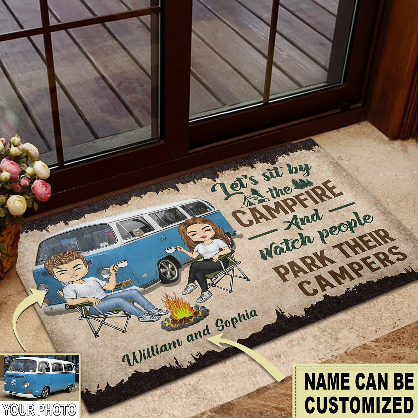 Camping Let's Sit By The Campfire Husband Wife Custom Photo Personalized - Doormat - Owls Matrix LTD