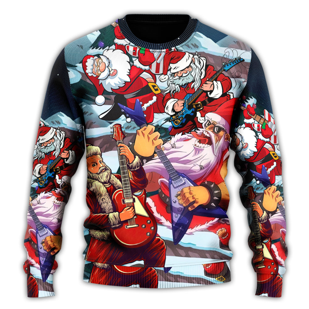 Christmas Sweater / S Christmas Santa With Electric Guitar - Sweater - Ugly Christmas Sweaters - Owls Matrix LTD