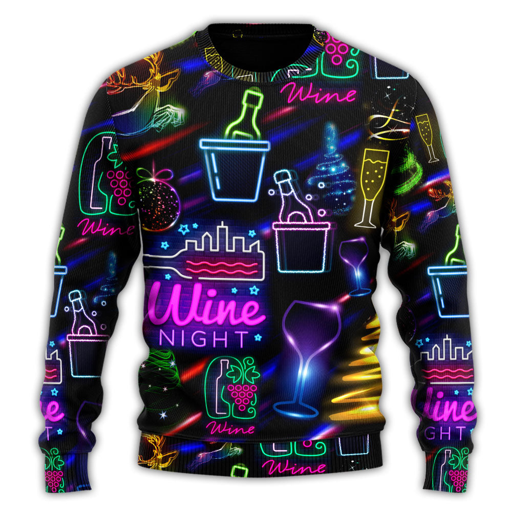 Christmas Sweater / S Wine Christmas Neon Art Drinking - Sweater - Ugly Christmas Sweaters - Owls Matrix LTD
