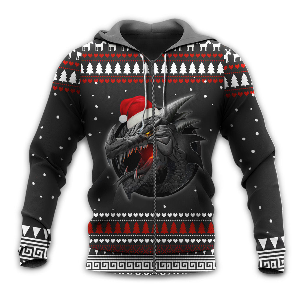 Zip Hoodie / S Christmas Dragon Merry Christmas Stronger With Santa Hat - Hoodie - Owls Matrix LTD
