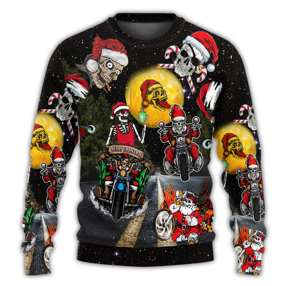 Christmas Sweater / S Skull Santa Is Racing To You Christmas - Sweater - Ugly Christmas Sweaters - Owls Matrix LTD