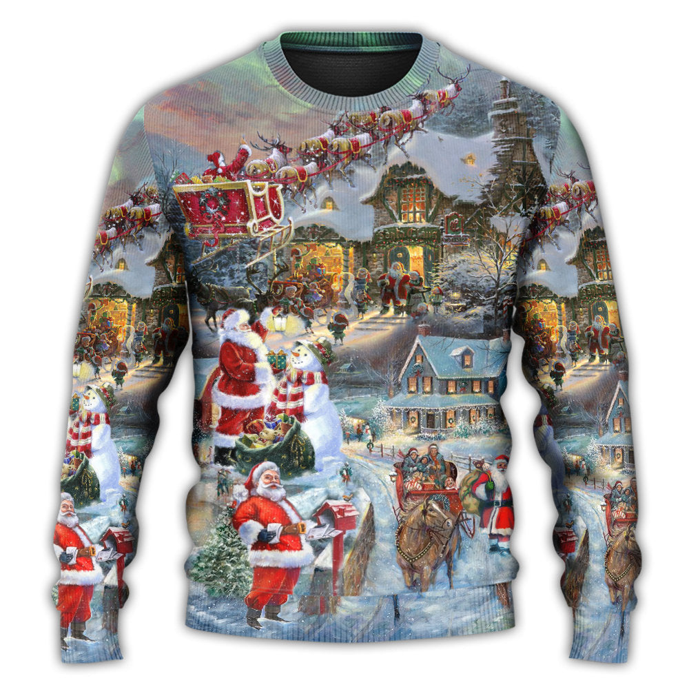 Christmas Sweater / S Christmas Wonderful Time Of The Year Santa Claus Coming - Sweater - Ugly Christmas Sweaters - Owls Matrix LTD