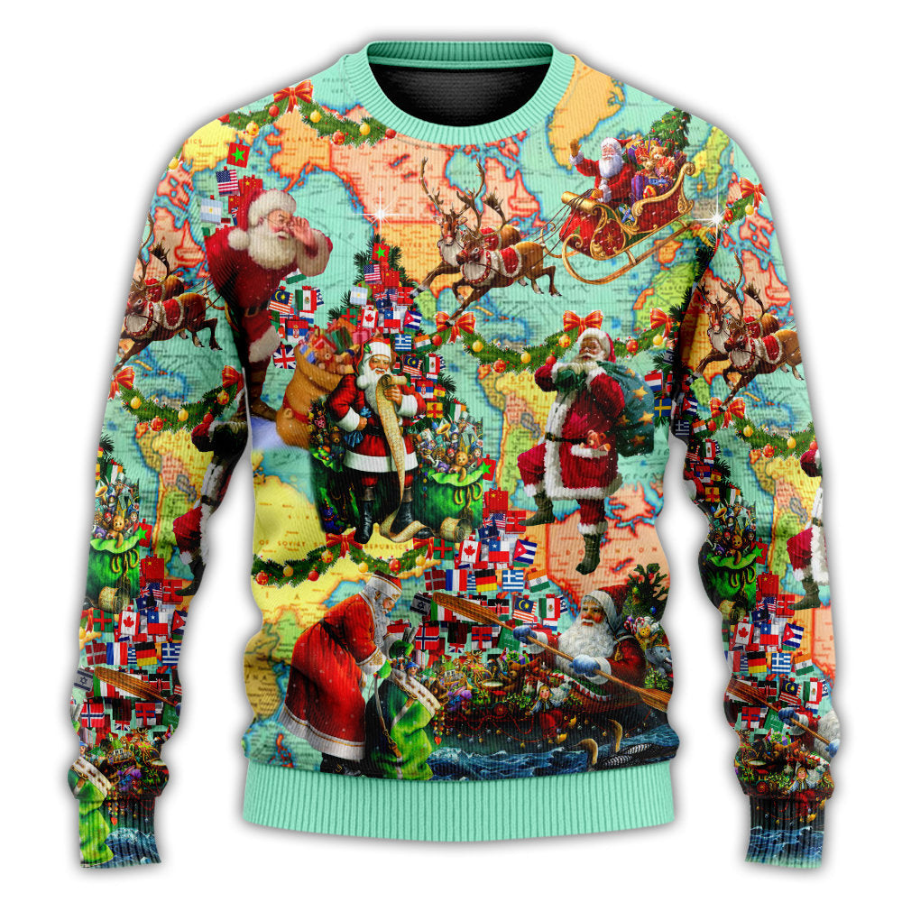 Christmas Sweater / S Chirstmas Love Santa World Map - Sweater - Ugly Christmas Sweaters - Owls Matrix LTD