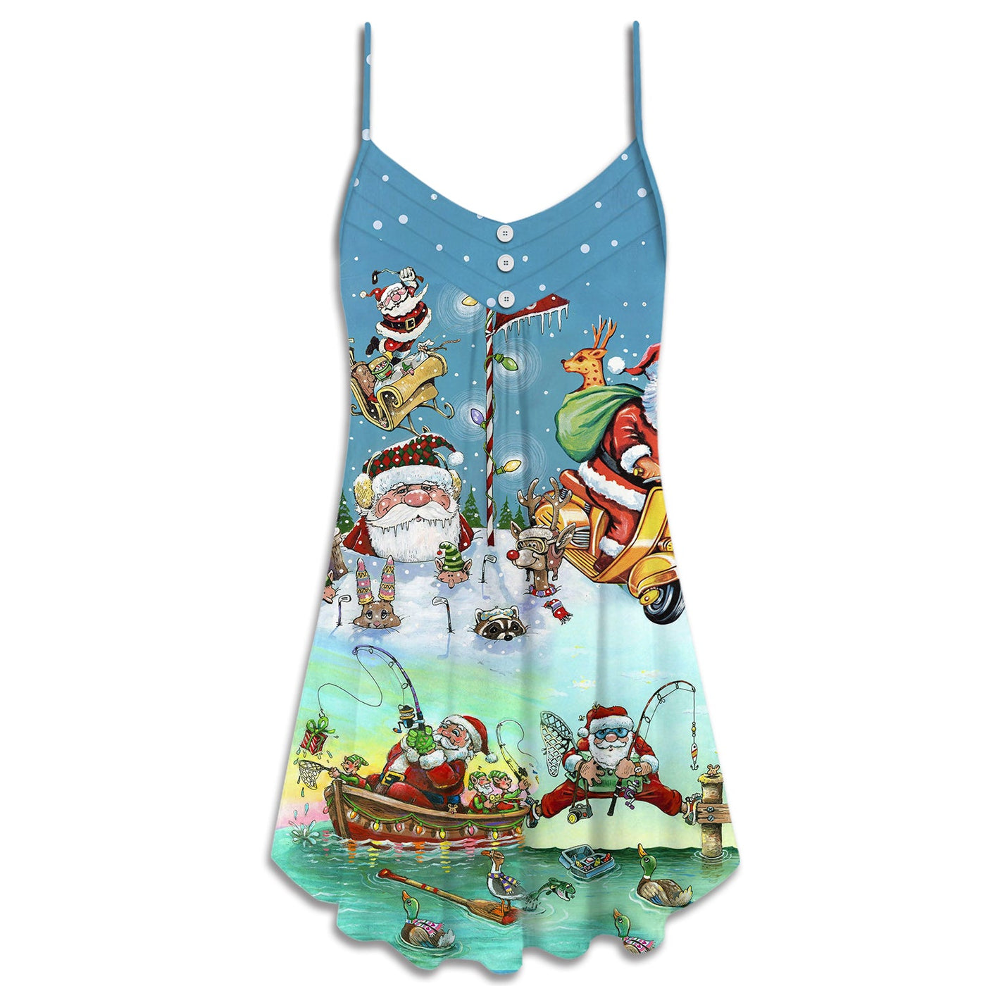 Christmas Cute Santa Claus So Happy - V-neck Sleeveless Cami Dress - Owls Matrix LTD