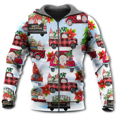 Zip Hoodie / S Gnome And Christmas Truck Merry Xmas - Hoodie - Owls Matrix LTD