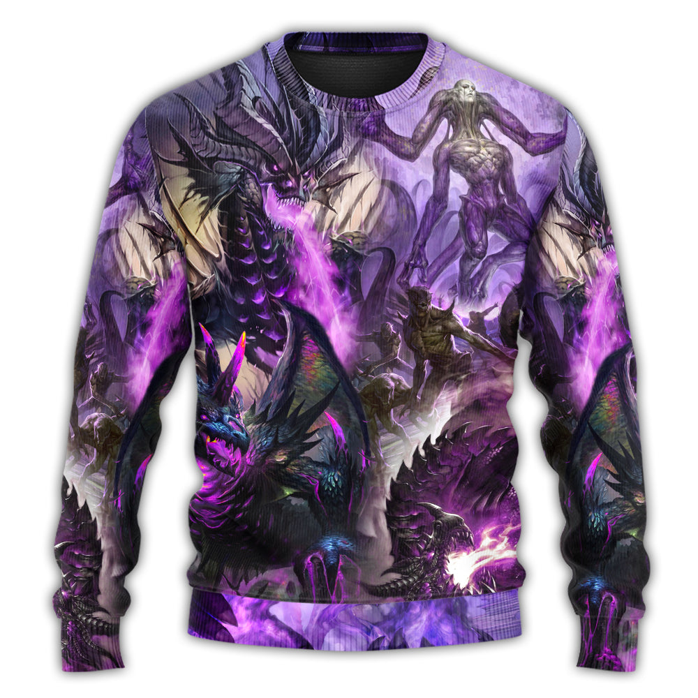 Christmas Sweater / S Dragon Purple Skull Monster Lightning Fight Art Style - Sweater - Ugly Christmas Sweaters - Owls Matrix LTD