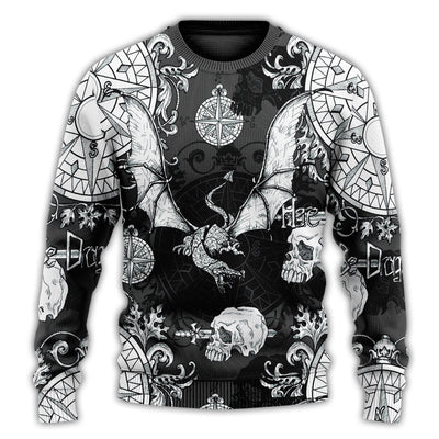 Christmas Sweater / S Dragon Snorting Fire Gothic Nautical Compass And Baroque - Sweater - Ugly Christmas Sweaters - Owls Matrix LTD