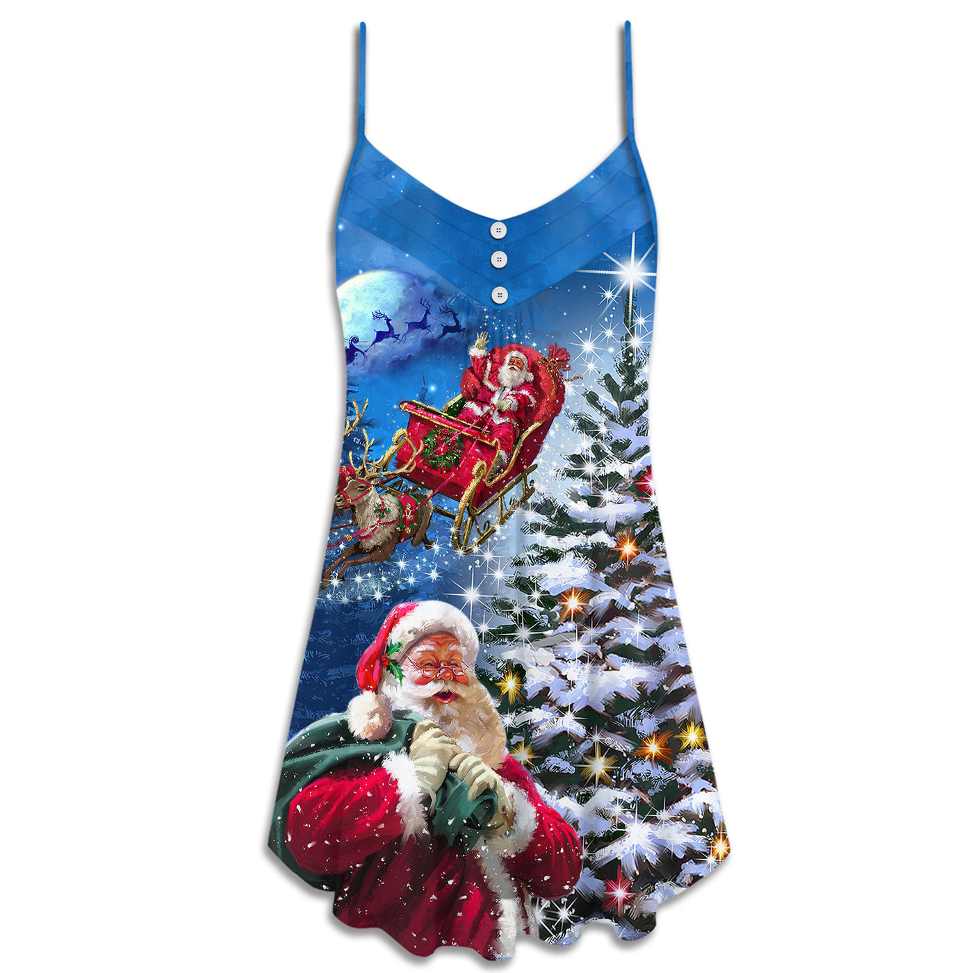 Christmas Santa Claus Story Happy Christmas Is Coming Art Style - V-neck Sleeveless Cami Dress - Owls Matrix LTD