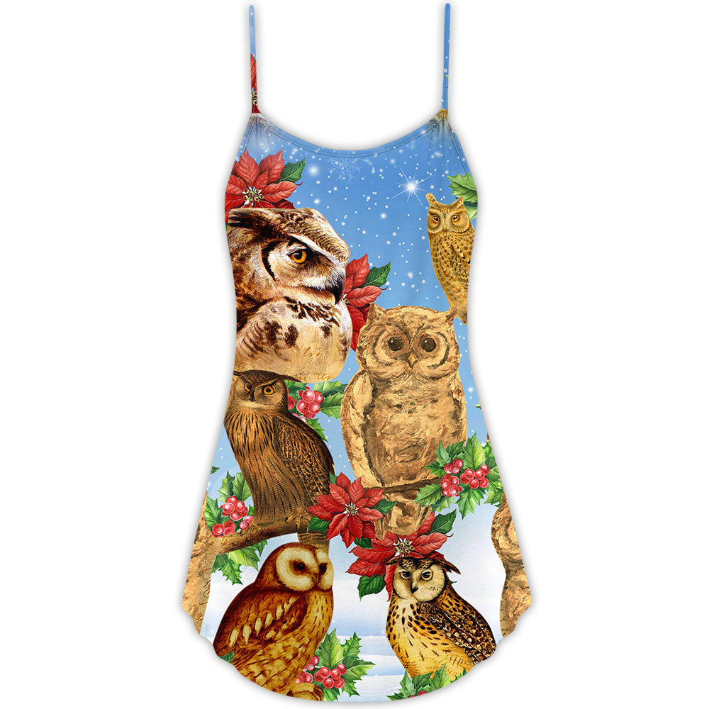 Owl Family Retro Merry Christmas - V-neck Sleeveless Cami Dress - Owls Matrix LTD