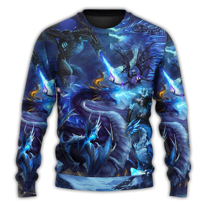 Christmas Sweater / S Dragon Blue Skull Fire Lightning Art Style - Sweater - Ugly Christmas Sweaters - Owls Matrix LTD