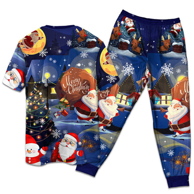 Christmas Love Santa And Gifts - Pajamas Short Sleeve - Owls Matrix LTD