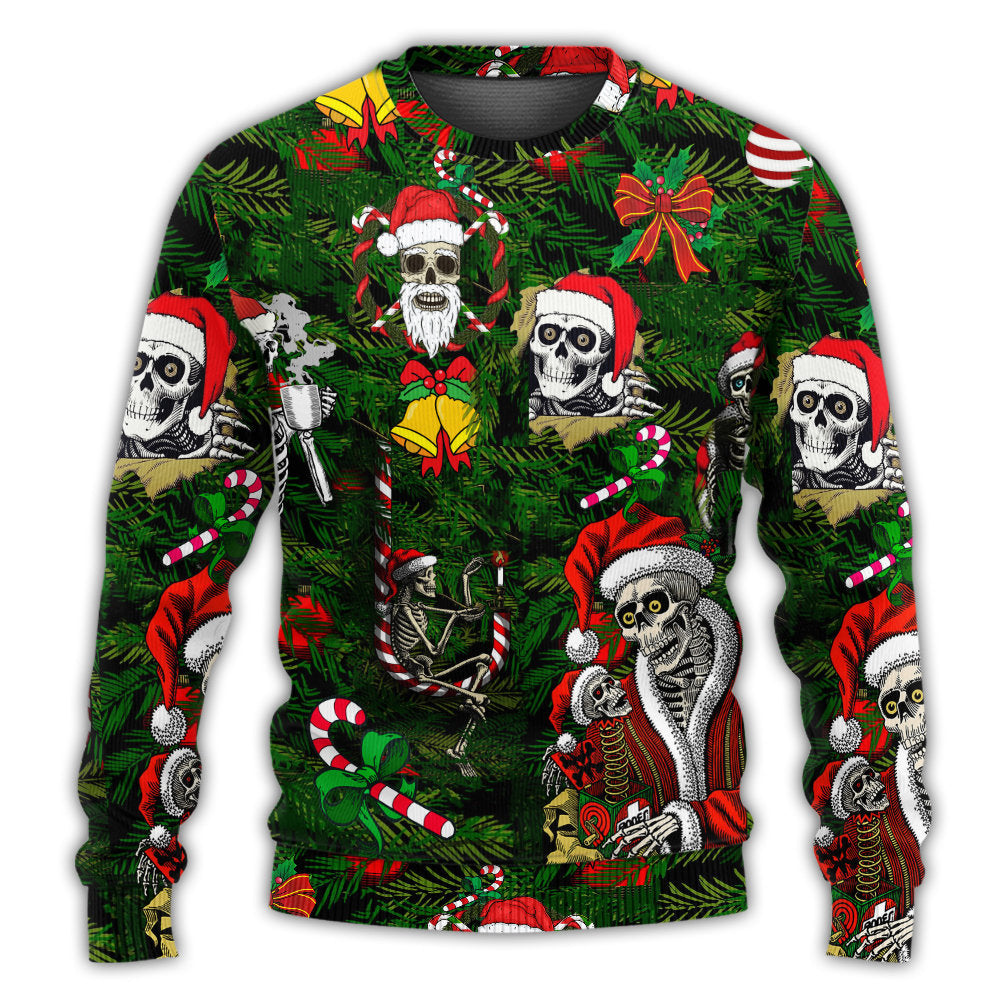 Christmas Sweater / S Skull Merry Xmas Happy Christmas - Sweater - Ugly Christmas Sweaters - Owls Matrix LTD
