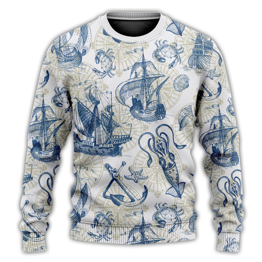 Christmas Sweater / S Ocean Life Vintage Sailboat Sea Monster Geographical Maps - Sweater - Ugly Christmas Sweaters - Owls Matrix LTD