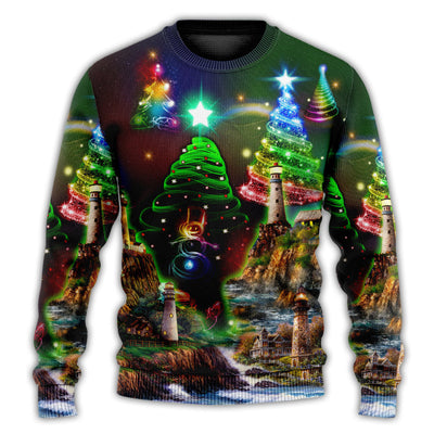 Christmas Sweater / S Lighthouse And Merry Christmas Happy - Sweater - Ugly Christmas Sweaters - Owls Matrix LTD