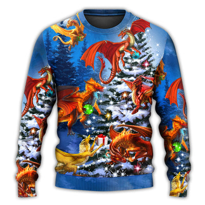 Christmas Sweater / S Christmas Dragon Family In Love Light Art Style - Sweater - Ugly Christmas Sweaters - Owls Matrix LTD