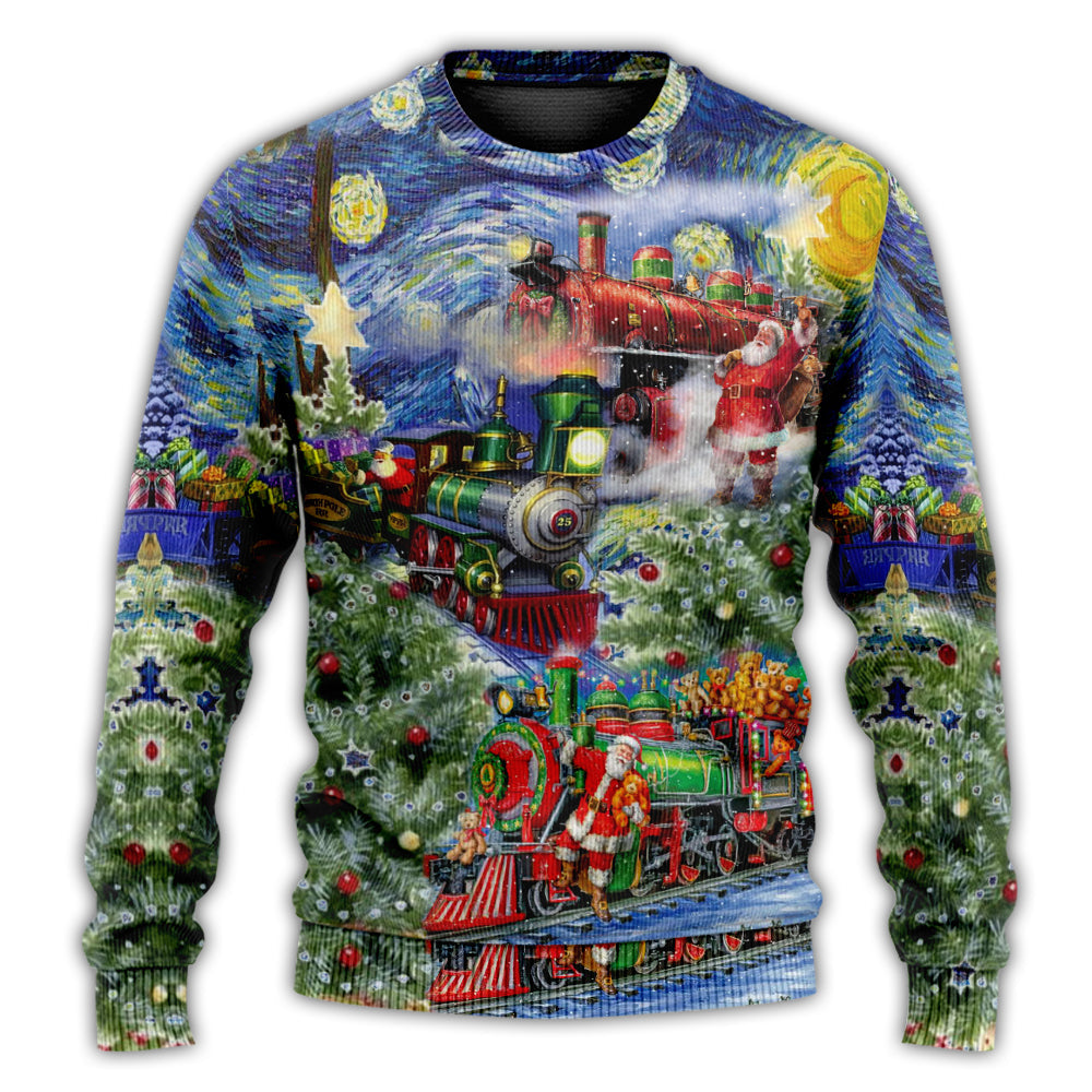 Christmas Sweater / S Christmas The Gift Train Arrives At The Wharf - Sweater - Ugly Christmas Sweaters - Owls Matrix LTD