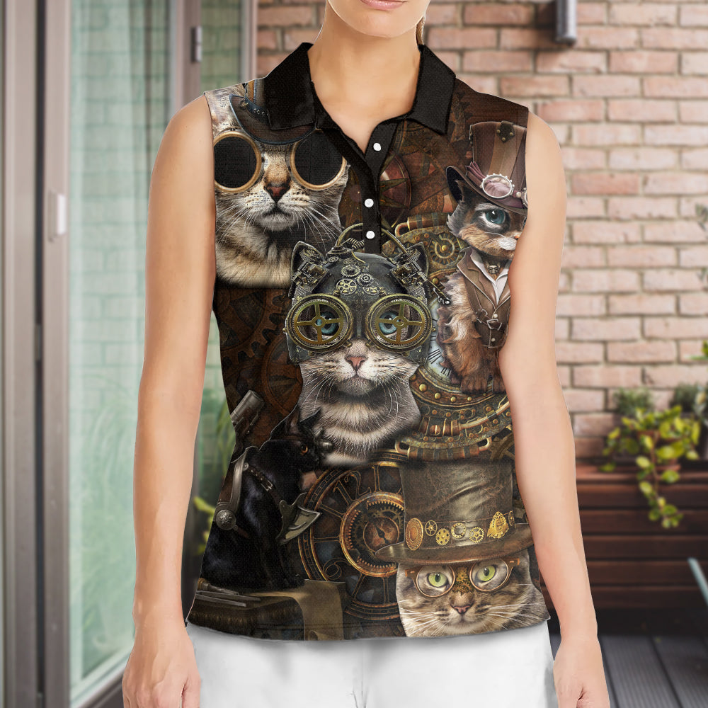 Cat Streampunk Vintage Style - Women's Polo Shirt - Owls Matrix LTD