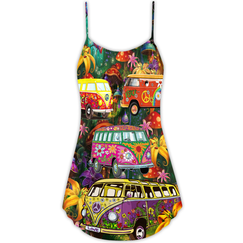 Hippie Bus Peace Life Colorful Style - V-neck Sleeveless Cami Dress - Owls Matrix LTD