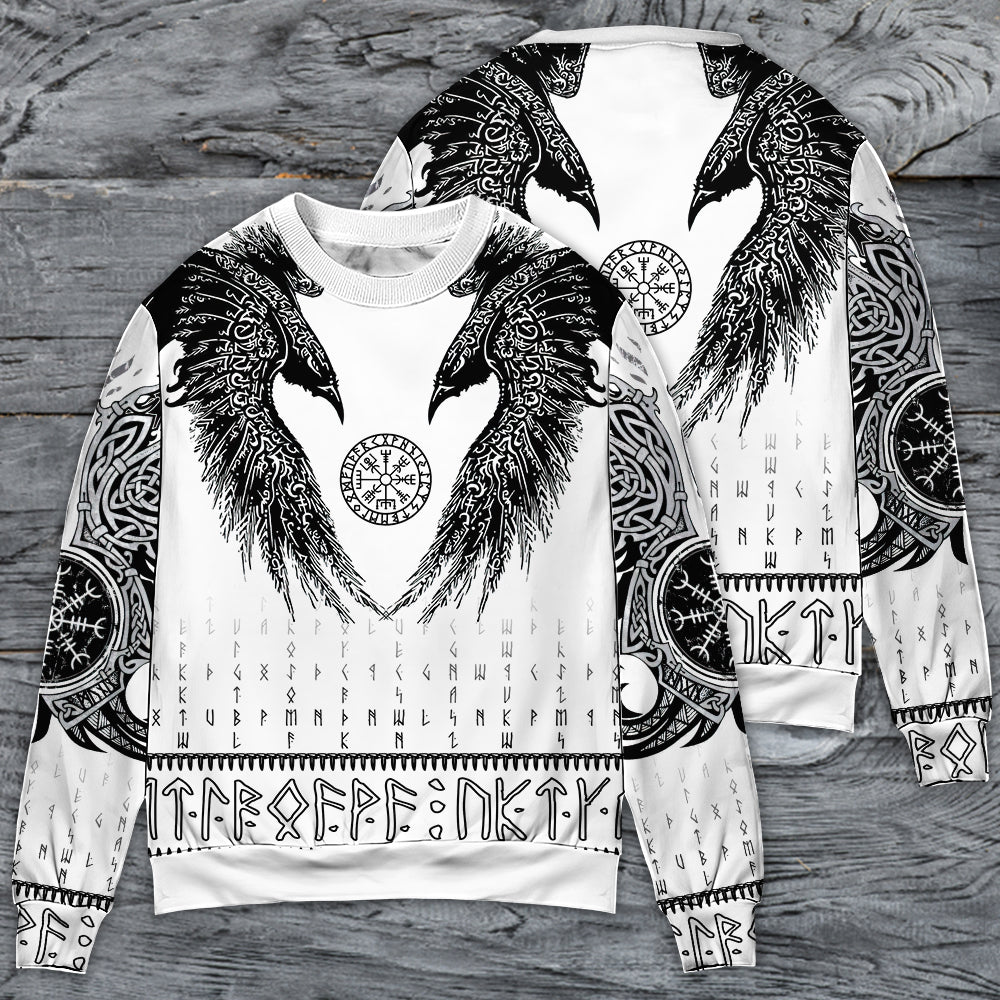 Viking Black Runic Raven Scandinavian - Sweater - Ugly Christmas Sweater - Owls Matrix LTD