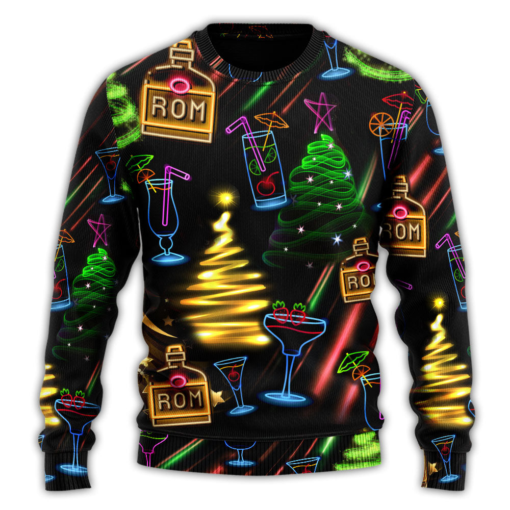 Christmas Sweater / S Wine Rum Christmas Neon Art Drinking - Sweater - Ugly Christmas Sweaters - Owls Matrix LTD