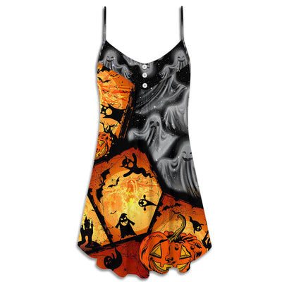 Halloween Ghost Pumpkin Scary - V-neck Sleeveless Cami Dress - Owls Matrix LTD