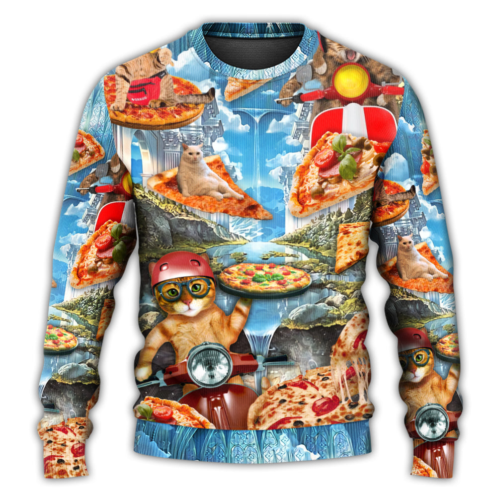 Christmas Sweater / S Cat Pizza Cat Funny Style - Sweater - Ugly Christmas Sweaters - Owls Matrix LTD
