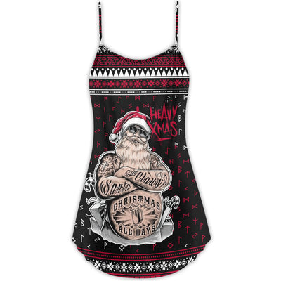 Christmas Tattoo Santa Funny Merry Xmas- V-neck Sleeveless Cami Dress - Owls Matrix LTD