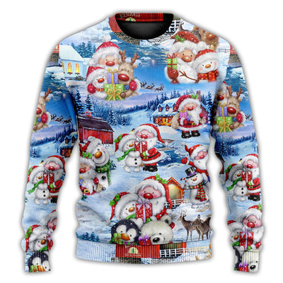 Christmas Sweater / S Santa And Snowman Christmas Holiday - Sweater - Ugly Christmas Sweaters - Owls Matrix LTD