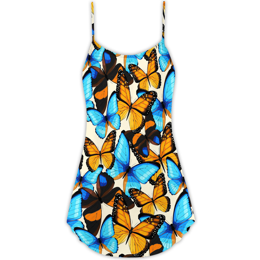 Butterfly Abstract Colorful Vintage - V-neck Sleeveless Cami Dress - Owls Matrix LTD