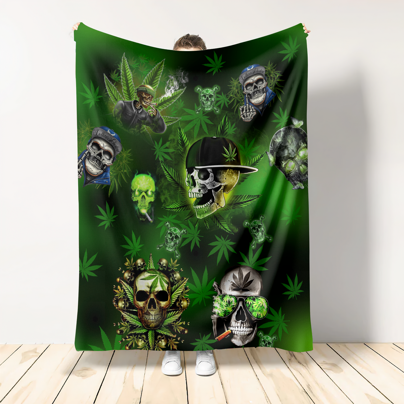Skull Let's Get High Green - Flannel Blanket - Owls Matrix LTD