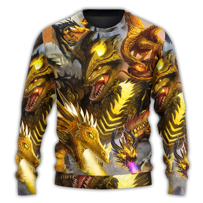 Christmas Sweater / S Dragon Gold Skull Lover Fight Art Style - Sweater - Ugly Christmas Sweaters - Owls Matrix LTD