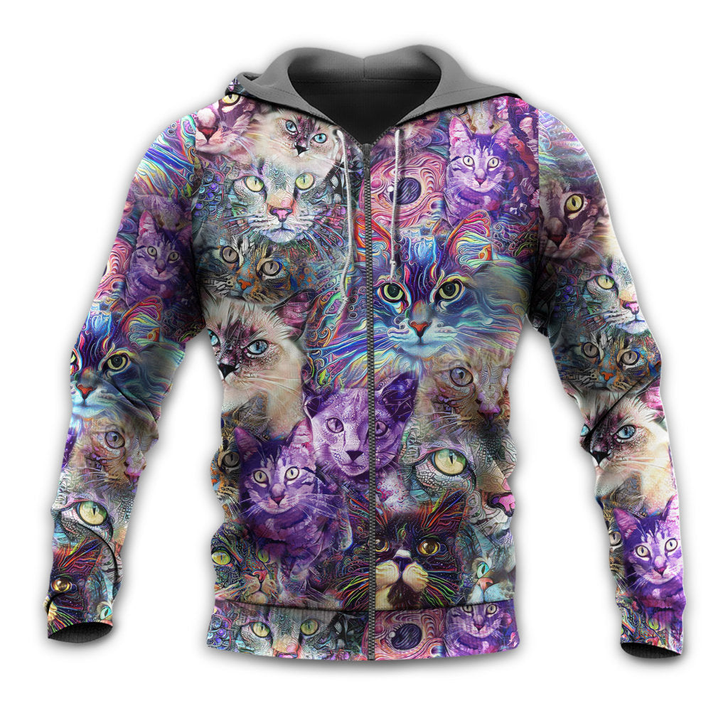 Zip Hoodie / S Cat Amazing Psychedelic Purple - Hoodie - Owls Matrix LTD
