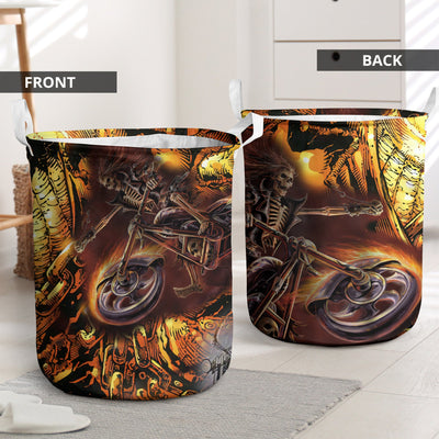 Skull Motorcycle Racing Fast Fire - Laundry Basket - Owls Matrix LTD