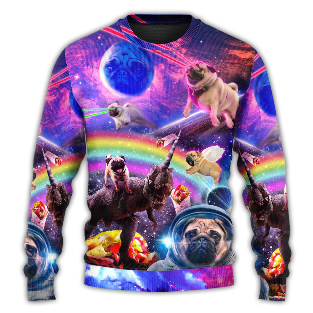 Christmas Sweater / S Pug Galaxy Rainbow Star T-Rex Style - Sweater - Ugly Christmas Sweaters - Owls Matrix LTD