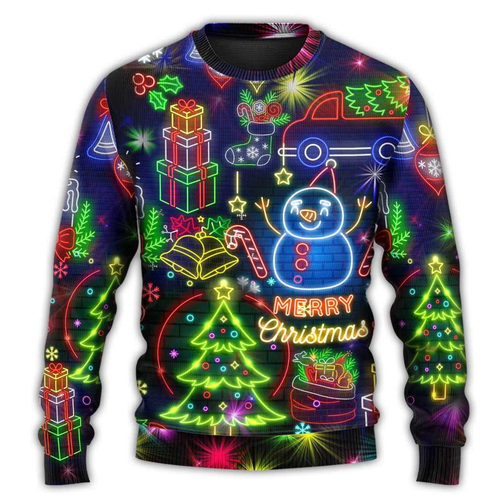 Christmas Sweater / S Christmas Bright Neon Lighting - Sweater - Ugly Christmas Sweaters - Owls Matrix LTD