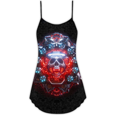 Skull Electric Dream Or Die - V-neck Sleeveless Cami Dress - Owls Matrix LTD