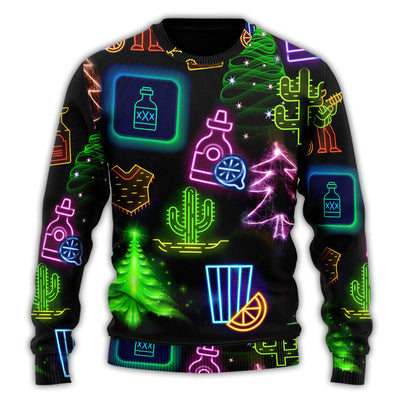Christmas Sweater / S Wine Tequila Christmas Neon Art Drinking - Sweater - Ugly Christmas Sweaters - Owls Matrix LTD