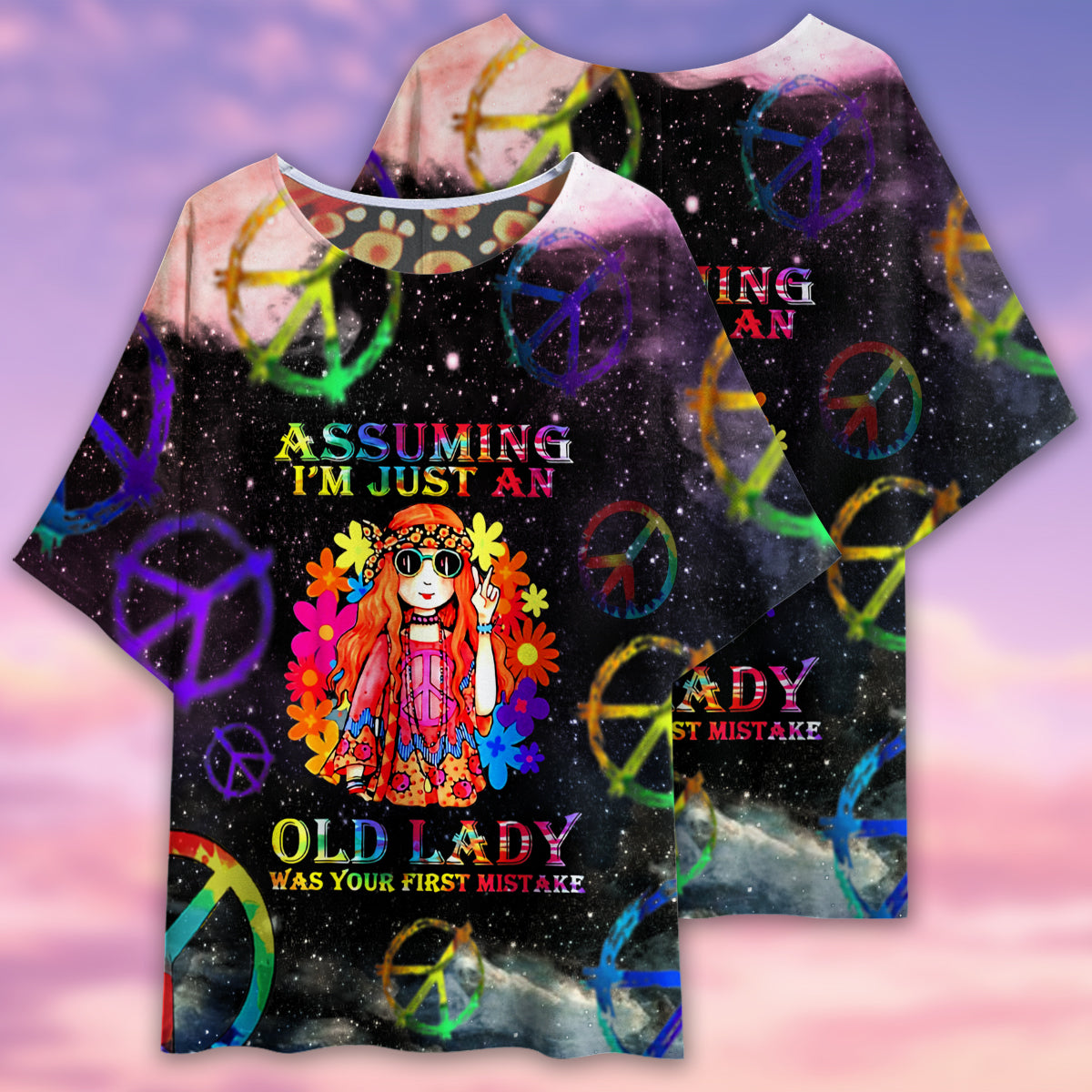 Hippie Assuming I'm Just An Old Lady Tie Dye - Women's T-shirt With Bat Sleeve - Owls Matrix LTD