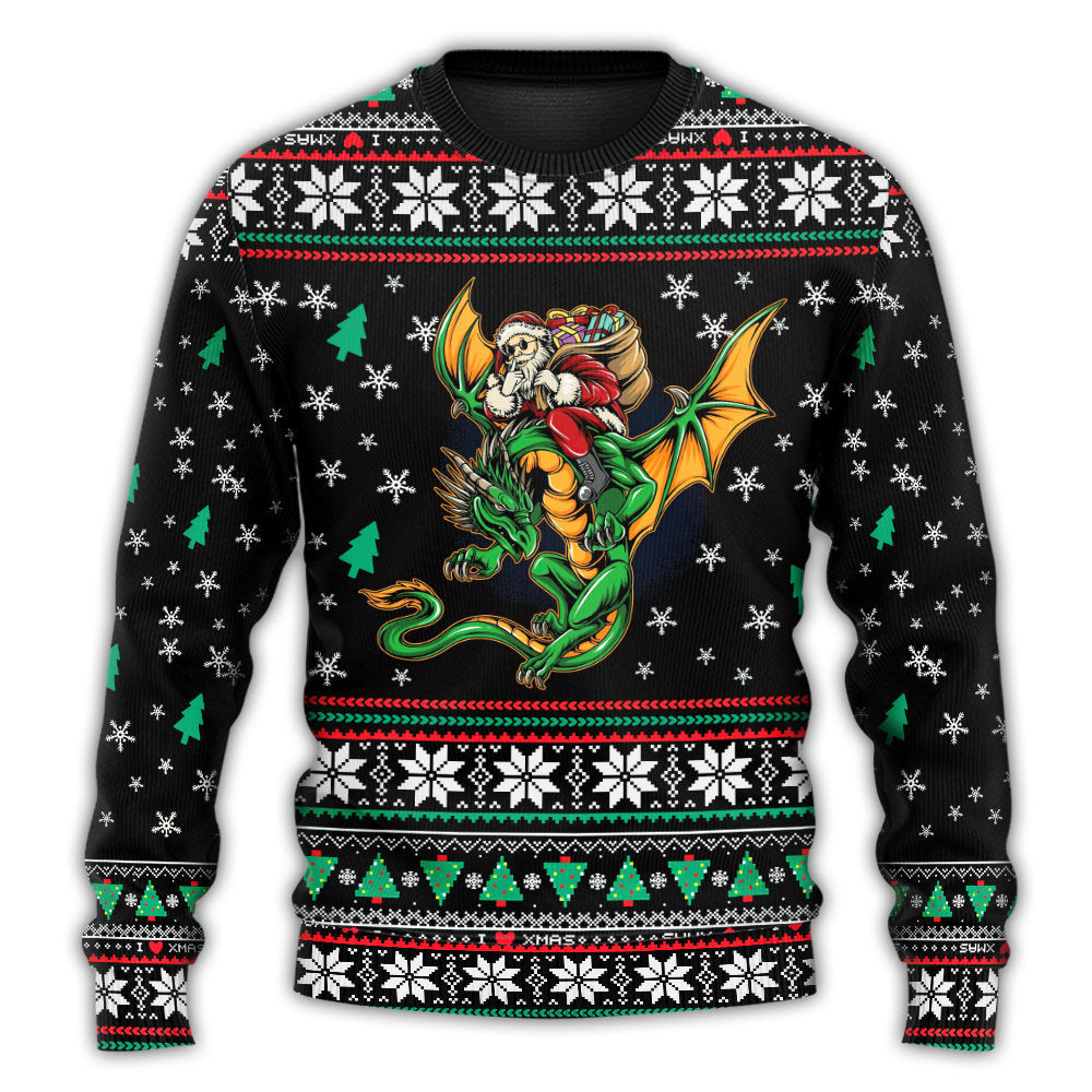 Christmas Sweater / S Christmas Santa Claus With Dragon - Sweater - Ugly Christmas Sweaters - Owls Matrix LTD