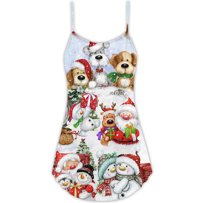 Santa And Snowman Christmas Happy Together - V-neck Sleeveless Cami Dress - Owls Matrix LTD