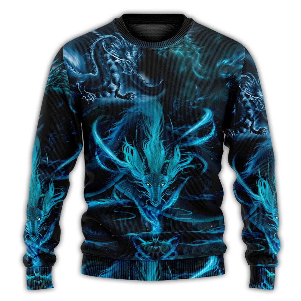 Christmas Sweater / S Dragon Blue Lighting And The Witch - Sweater - Ugly Christmas Sweaters - Owls Matrix LTD
