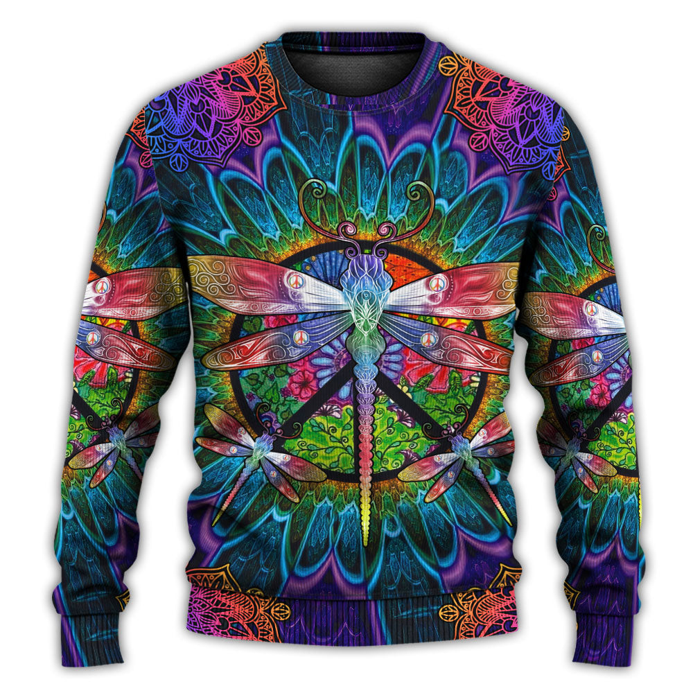 Christmas Sweater / S Hippie Colorful Dragonfly Mandala Peace Life - Sweater - Ugly Christmas Sweaters - Owls Matrix LTD