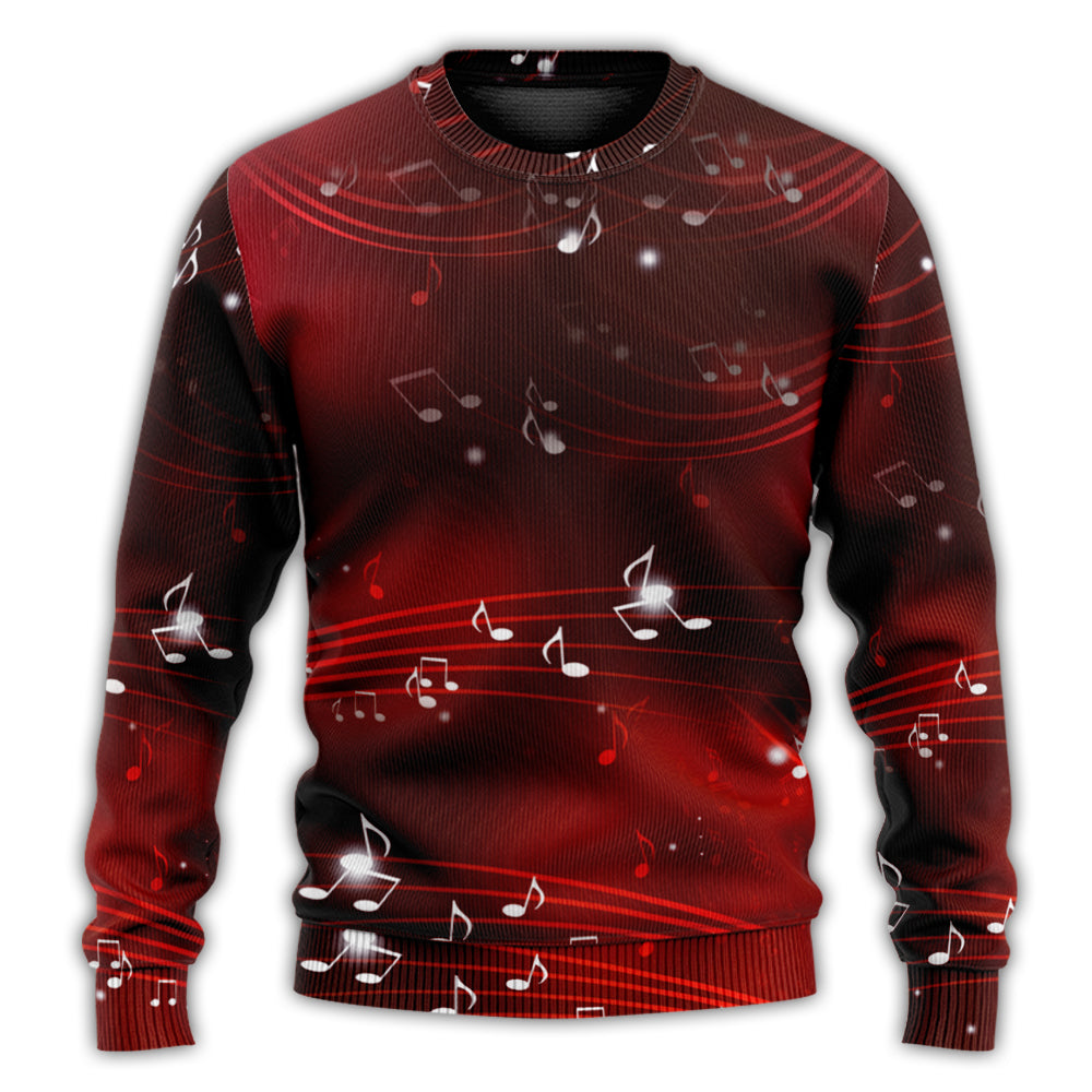 Christmas Sweater / S Music Musical Notes And Blurry Lights On Dark Red - Sweater - Ugly Christmas Sweaters - Owls Matrix LTD