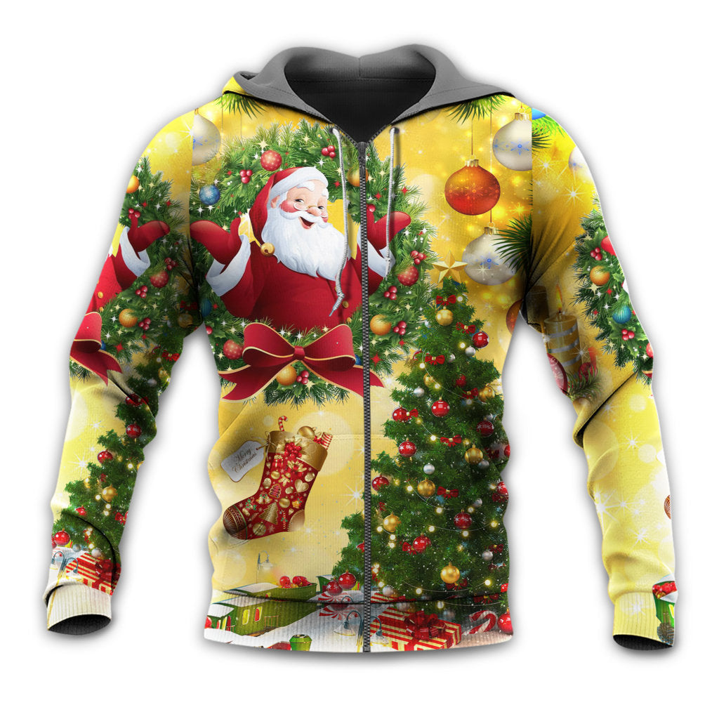 Zip Hoodie / S Christmas Tree Yellow Santa Claus - Hoodie - Owls Matrix LTD