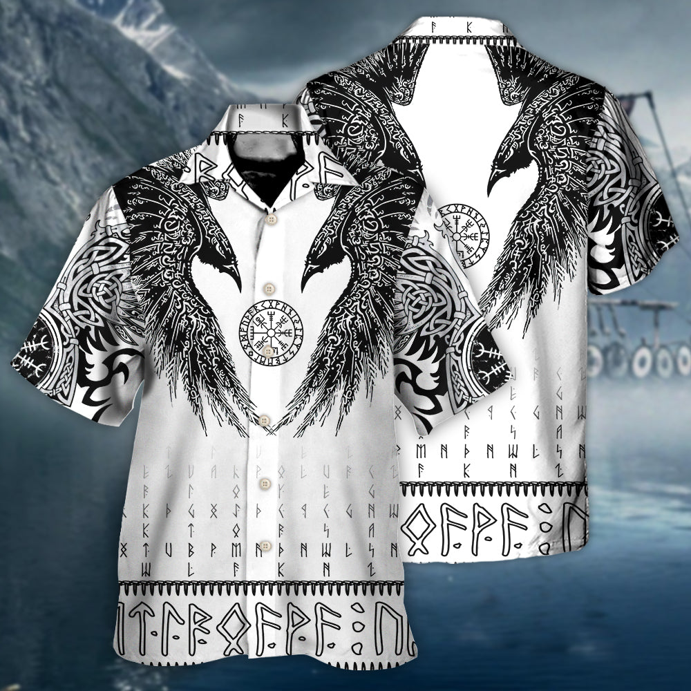 Viking Black Runic Raven Scandinavian - Hawaiian Shirt - Owls Matrix LTD