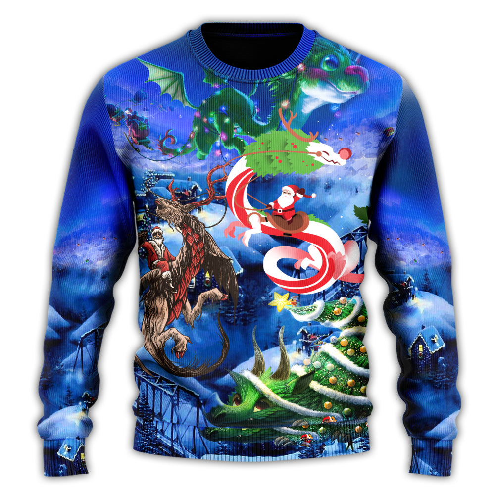 Christmas Sweater / S Christmas Santa Riding A Dragon - Sweater - Ugly Christmas Sweaters - Owls Matrix LTD