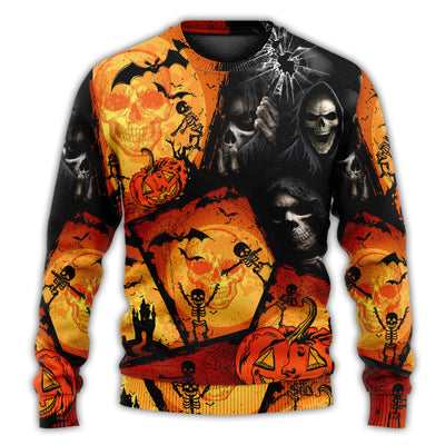 Christmas Sweater / S Halloween Skull Pumpkin Scary - Sweater - Ugly Christmas Sweaters - Owls Matrix LTD