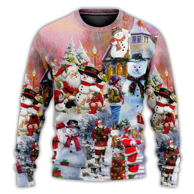Christmas Sweater / S Santa And Snowman Christmas Snow Village - Sweater - Ugly Christmas Sweaters - Owls Matrix LTD