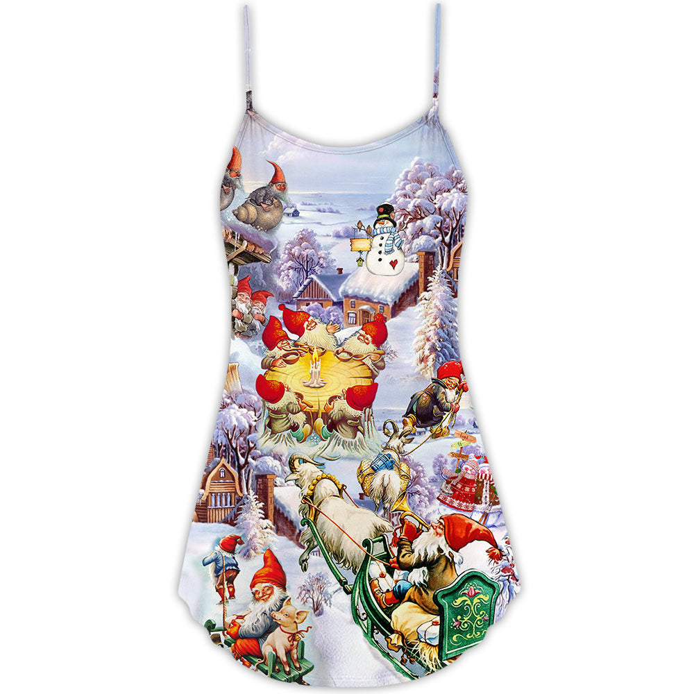 Christmas Oh Santa Claus Gnomes - V-neck Sleeveless Cami Dress - Owls Matrix LTD